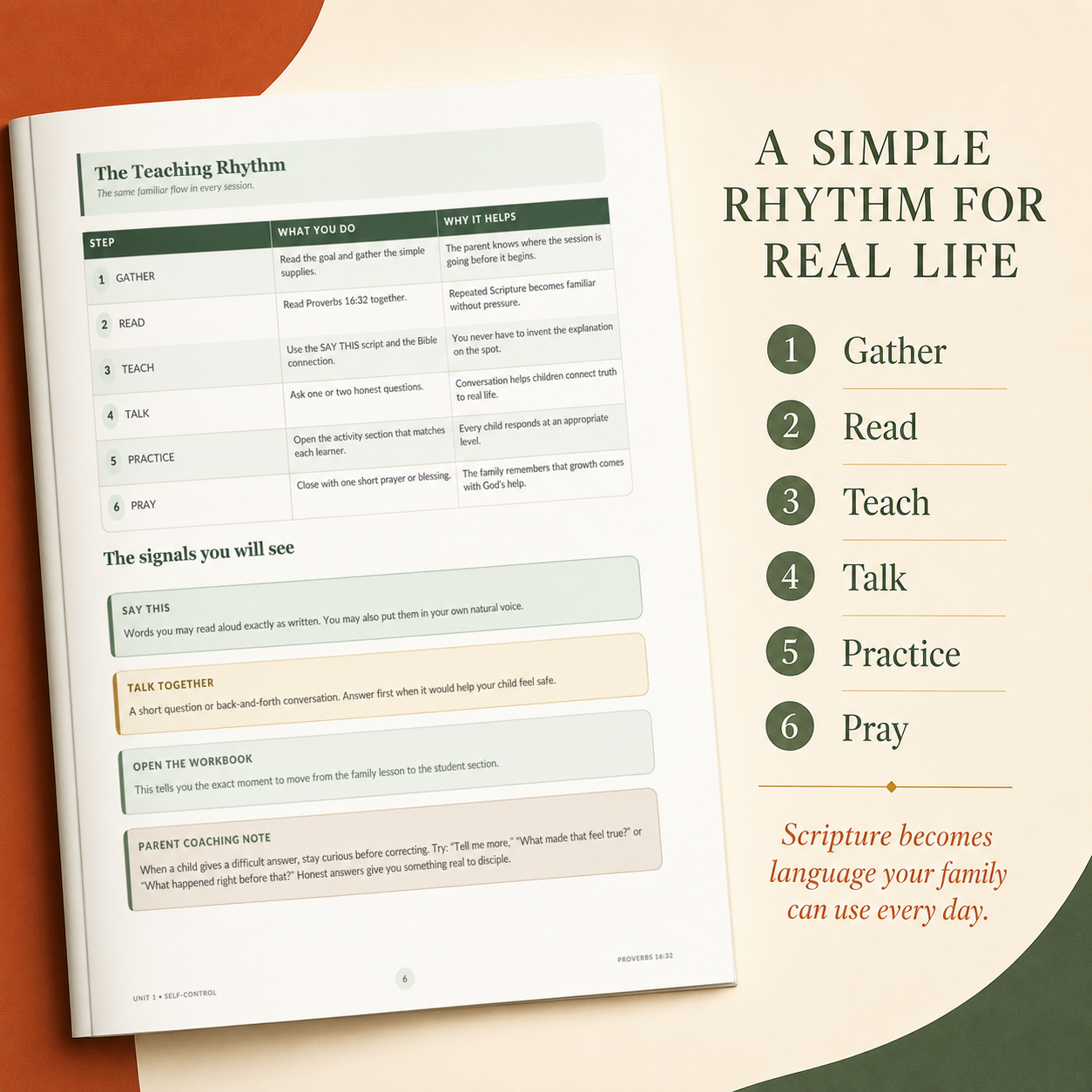 Real Self-Control teaching rhythm page for family sessions